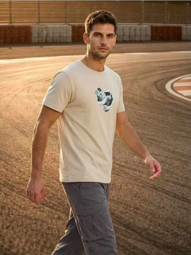 Maglietta in cotone a maniche corte - beige