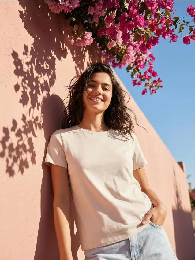 Maglietta in cotone a maniche corte - nude