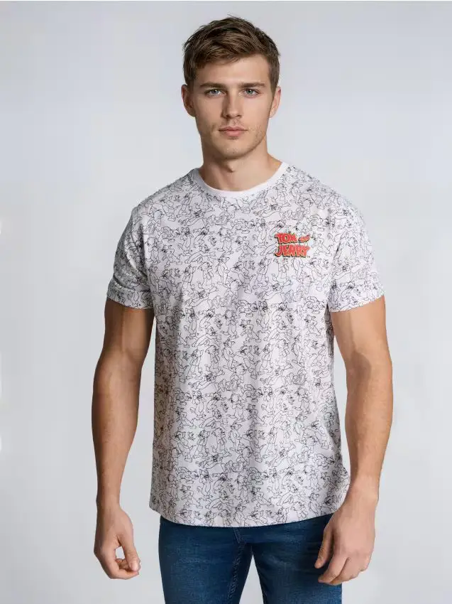 Maglietta in cotone a maniche corte Tom and Jerry - bianco