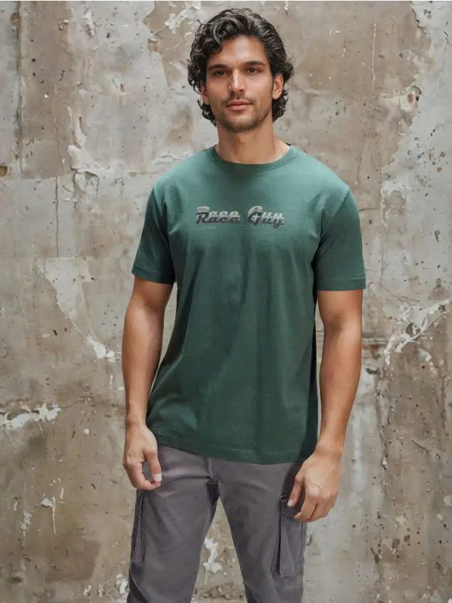 Maglietta in cotone a maniche corte - verde petrolio