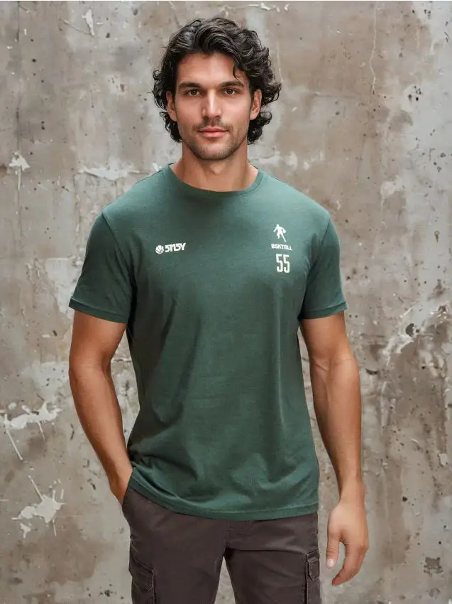 Maglietta in cotone a maniche corte - verde petrolio