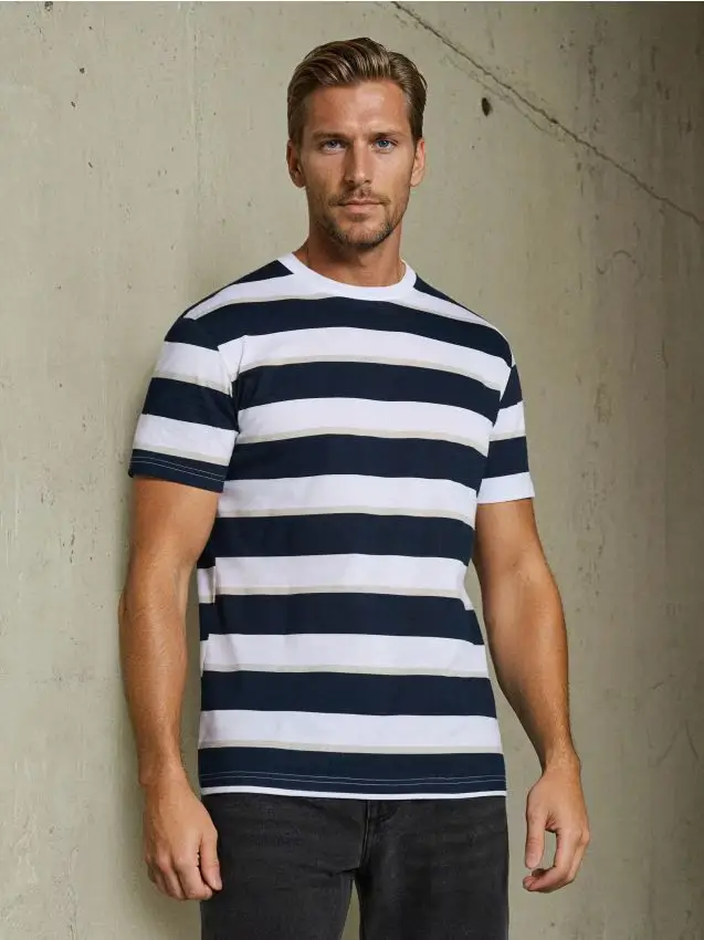 Maglietta in cotone a righe - blu scuro