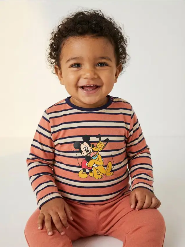 Maglietta in cotone a righe Mickey Mouse - rame