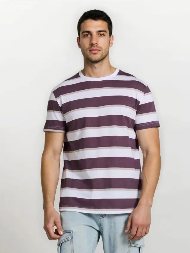 Maglietta in cotone a righe - viola
