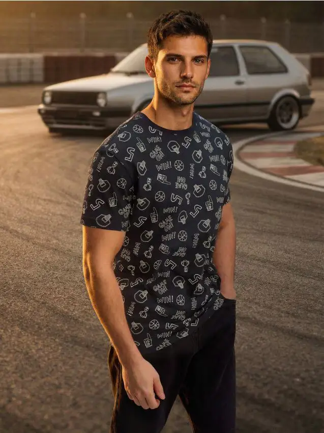 Maglietta in cotone con fantasia - blu scuro