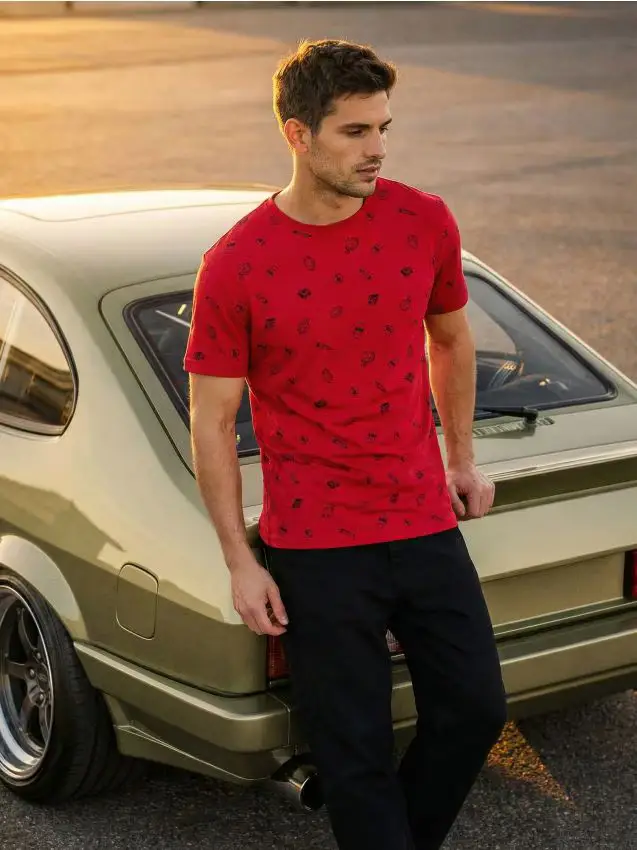 Maglietta in cotone con fantasia - rosso