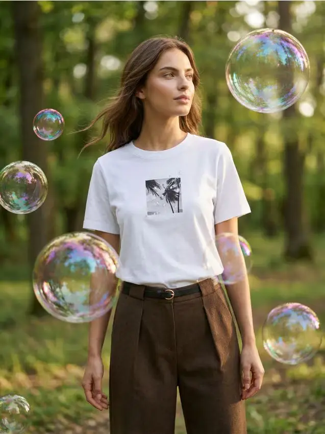 Maglietta in cotone con stampa estiva - bianco