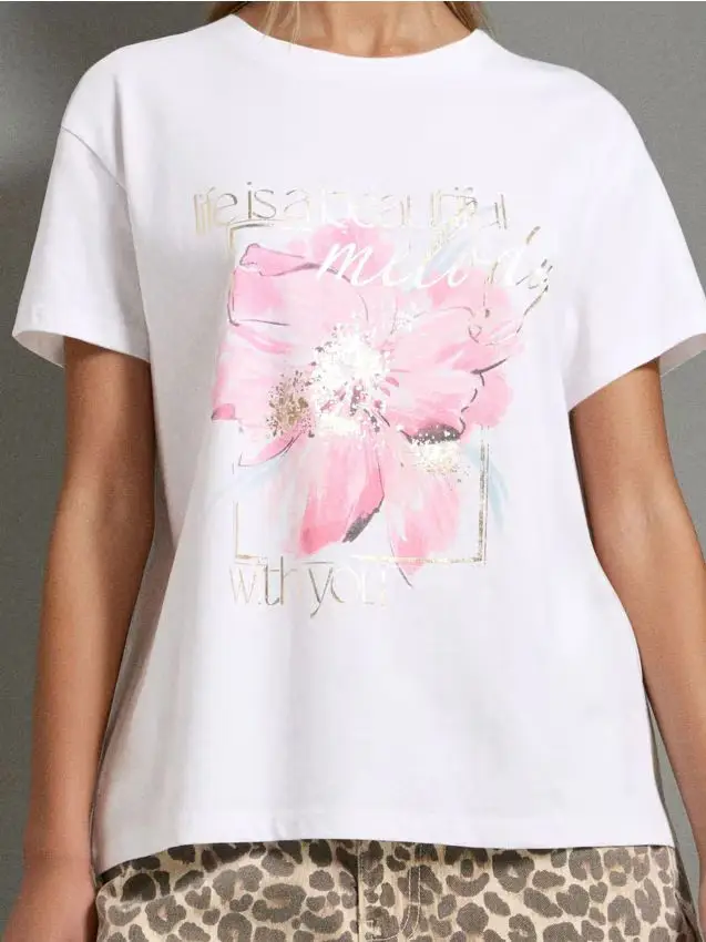 Maglietta in cotone con stampa metallica - bianco