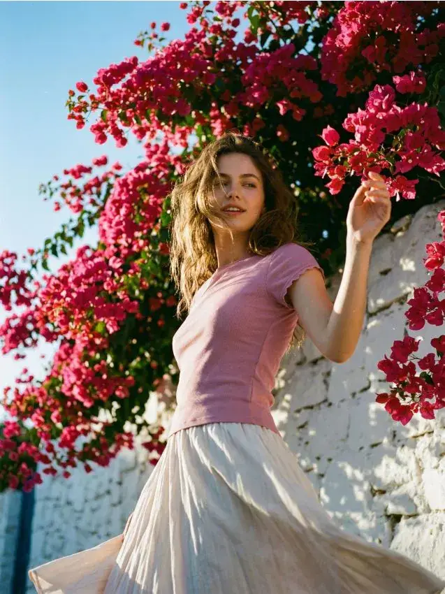 Maglietta in viscosa a maniche corte - rosa