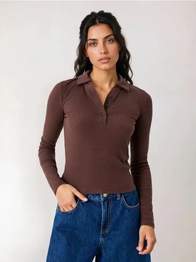 Maglietta polo a righe - marrone