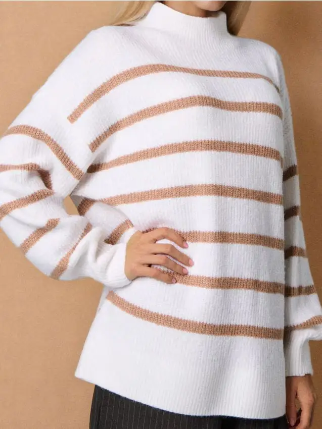 Maglione a coste a righe - panna