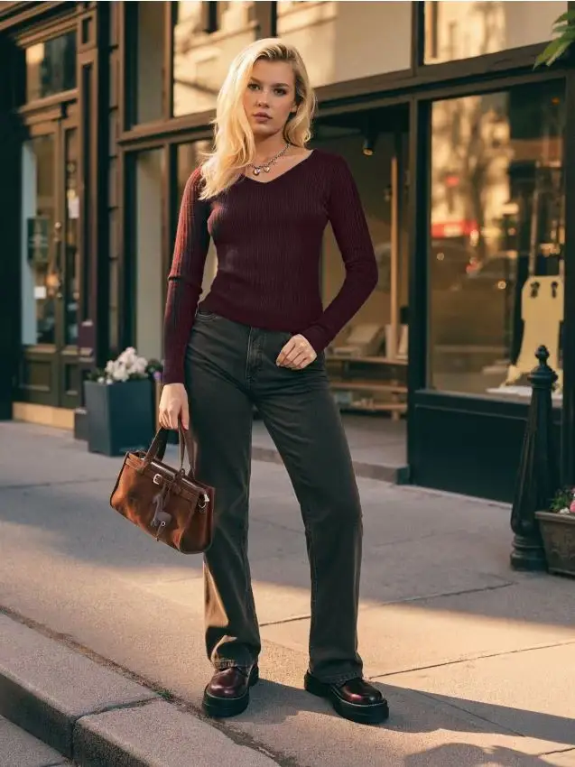 Maglione a costine - bordeaux