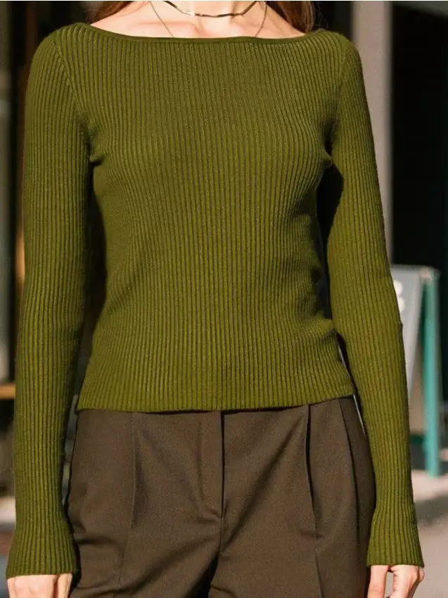 Maglione a costine con viscosa - khaki