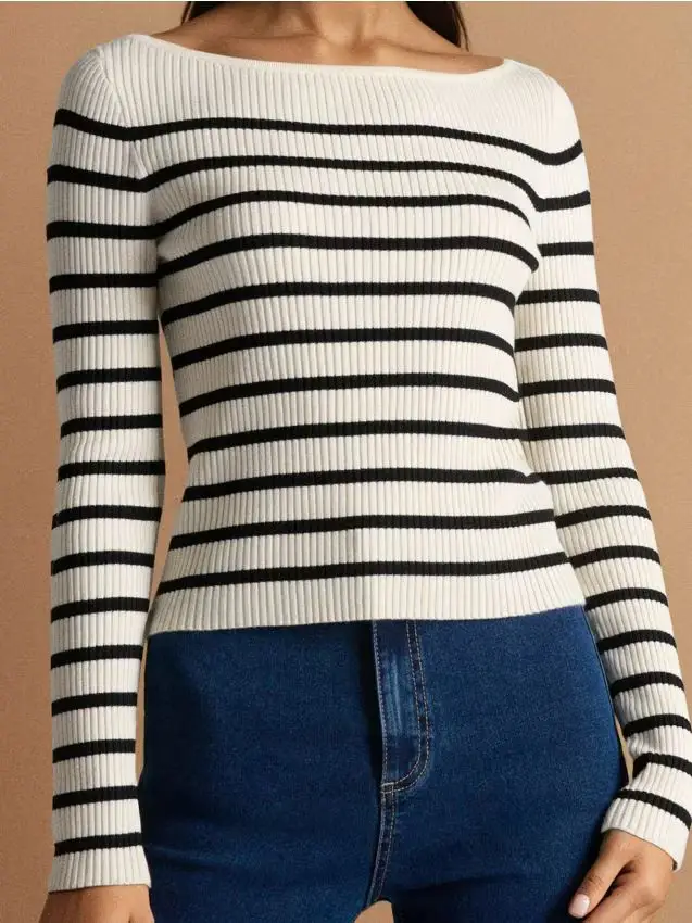 Maglione a costine con viscosa - multicolor