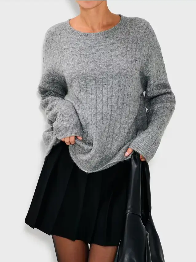Maglione a costine - grigio medio