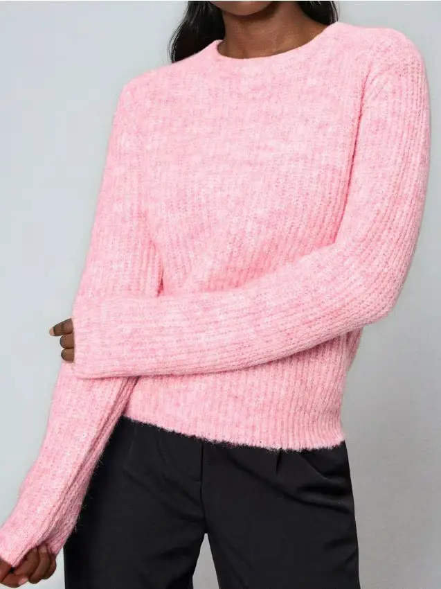 Maglione a grossa maglia con miscela di lana - rosa