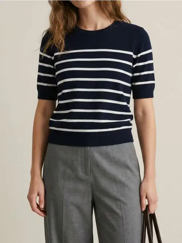 Maglione a maniche corte a righe - blu scuro