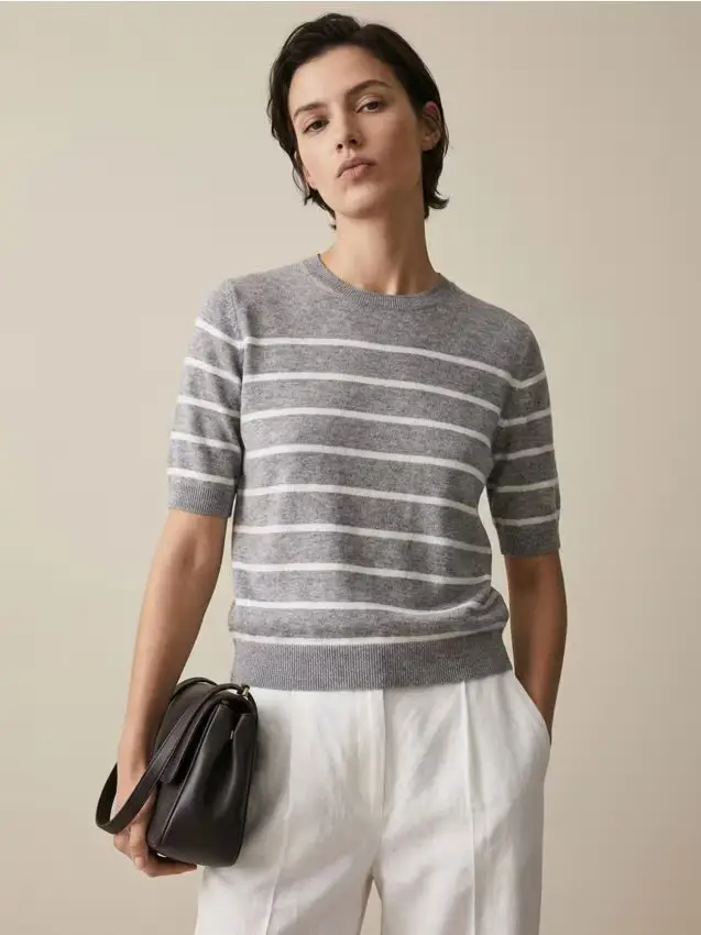Maglione a maniche corte a righe - grigio chiaro
