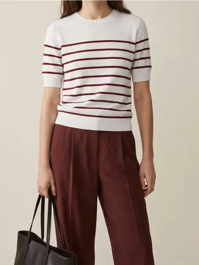 Maglione a maniche corte a righe - rosso