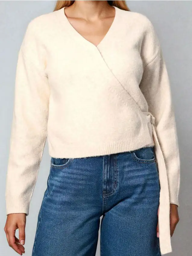 Maglione a portafoglio con misto lana - beige