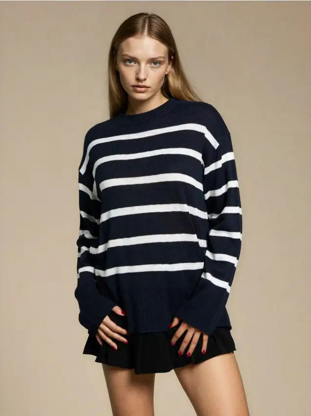 Maglione a righe - blu scuro