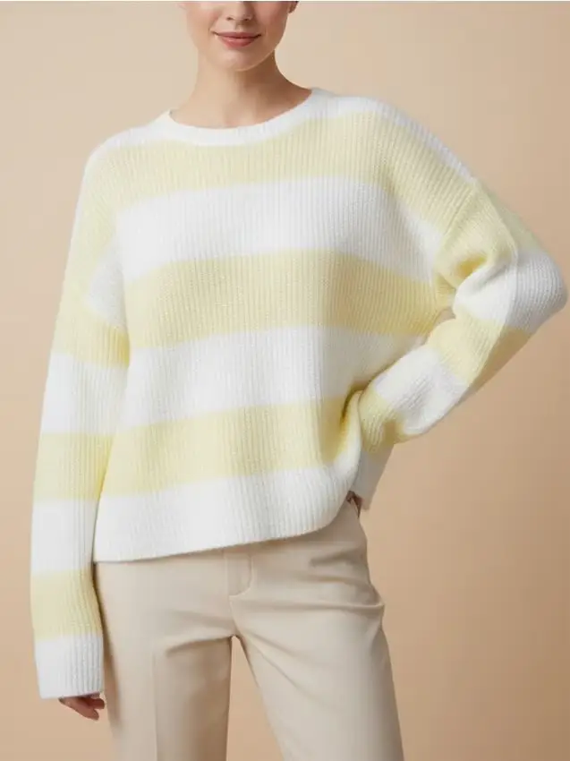 Maglione a righe con scollo rotondo e maniche lunghe - giallo chiaro