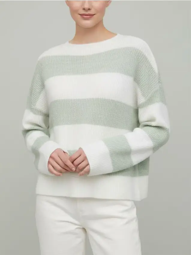 Maglione a righe con scollo rotondo e maniche lunghe - verde pallido