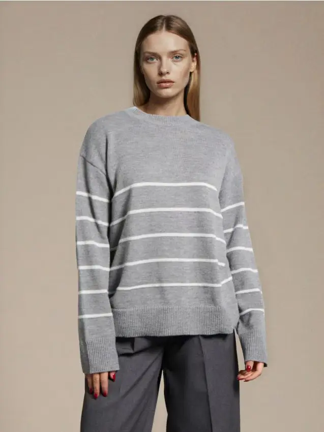 Maglione a righe - grigio chiaro