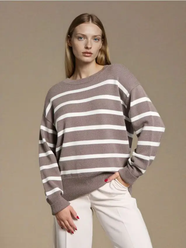 Maglione a righe in viscosa - marrone polveroso