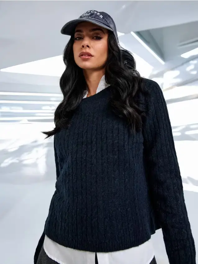 Maglione a trecce - blu scuro