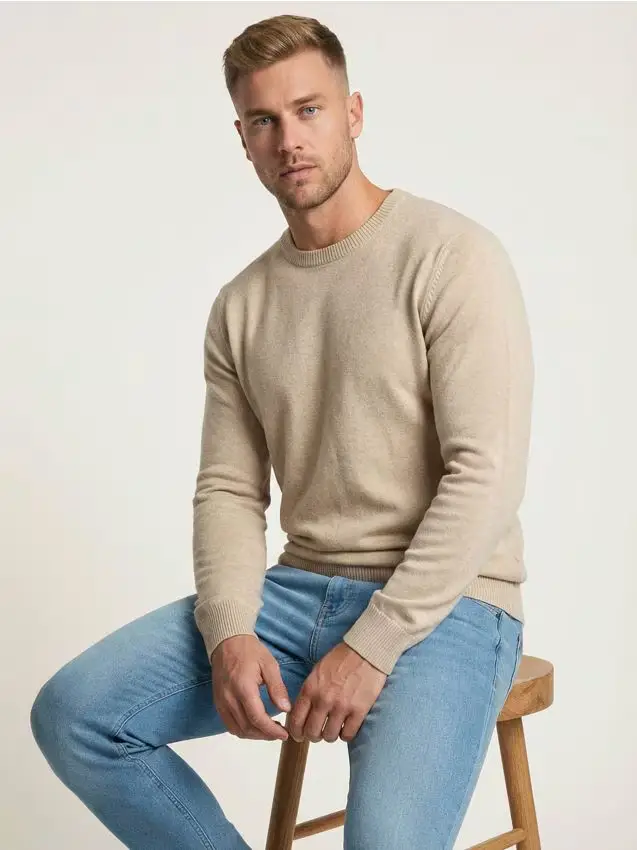Maglione basic in cotone - beige