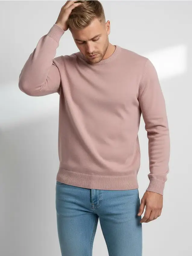 Maglione basic in cotone - rosa pastello
