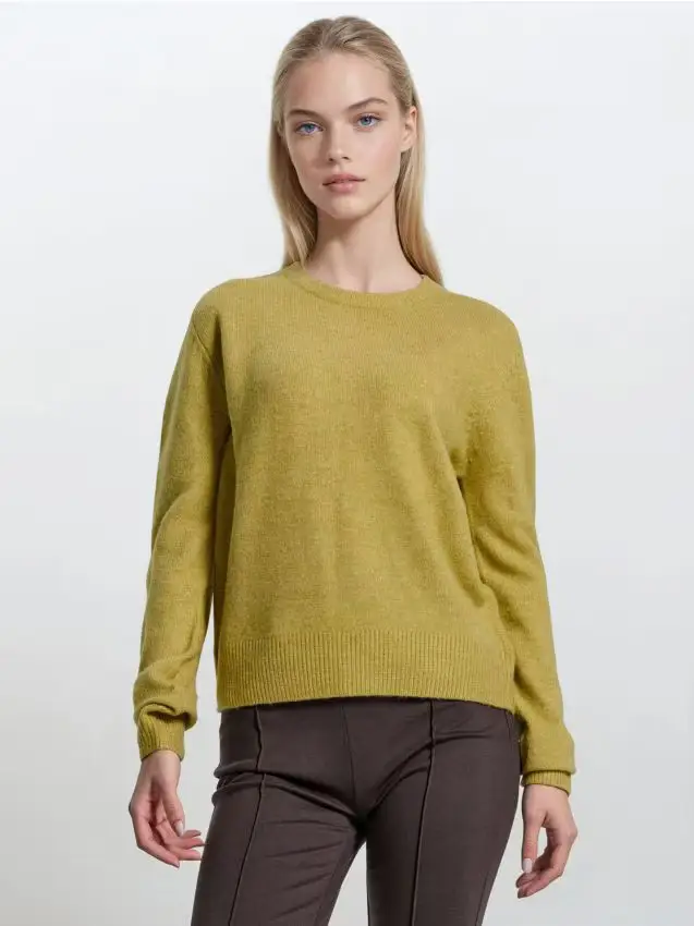 Maglione classico con miscela di lana - senape