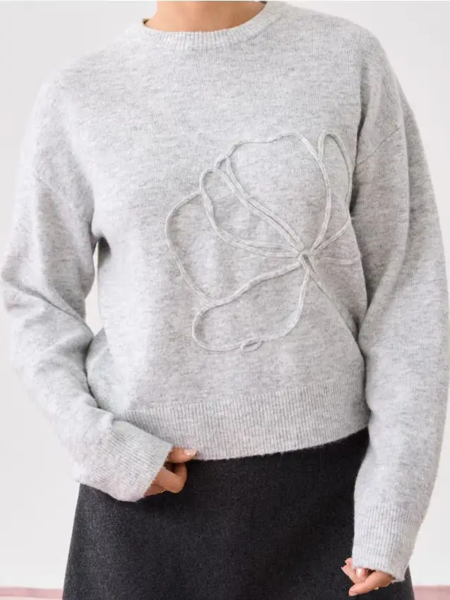 Maglione con applicazione 3D, misto lana - grigio chiaro