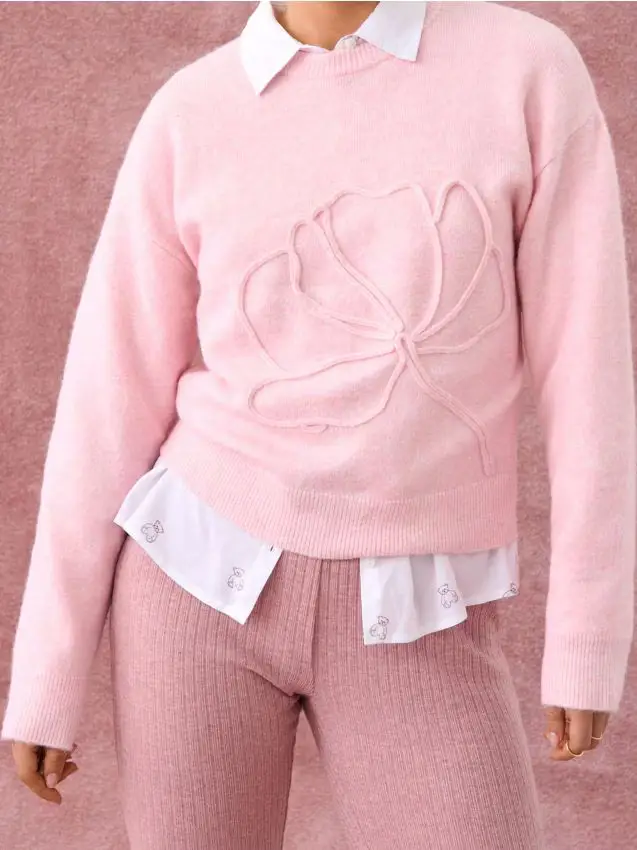 Maglione con applicazione 3D, misto lana - rosa pastello