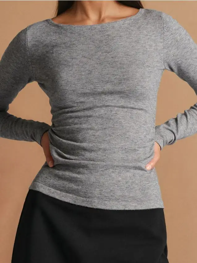 Maglione con arricciature laterali con miscela di lana - grigio chiaro