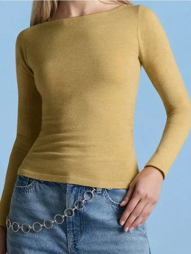 Maglione con arricciature laterali con miscela di lana - senape