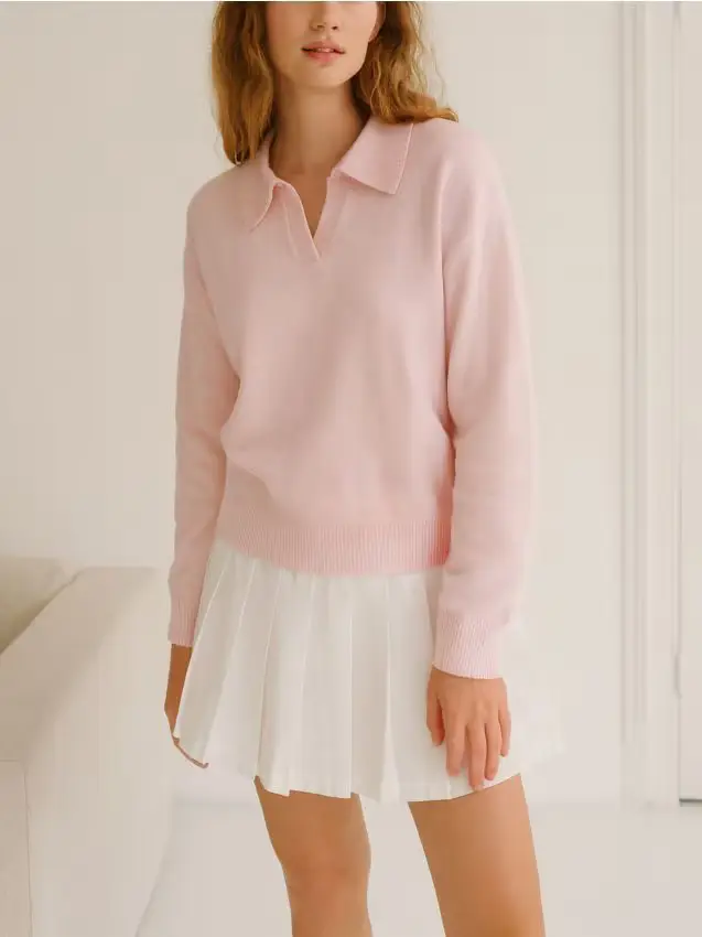 Maglione con colletto - rosa pastello