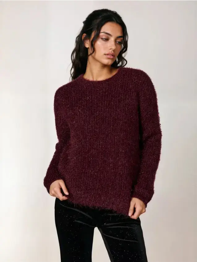 Maglione con finitura in pelliccia - bordeaux