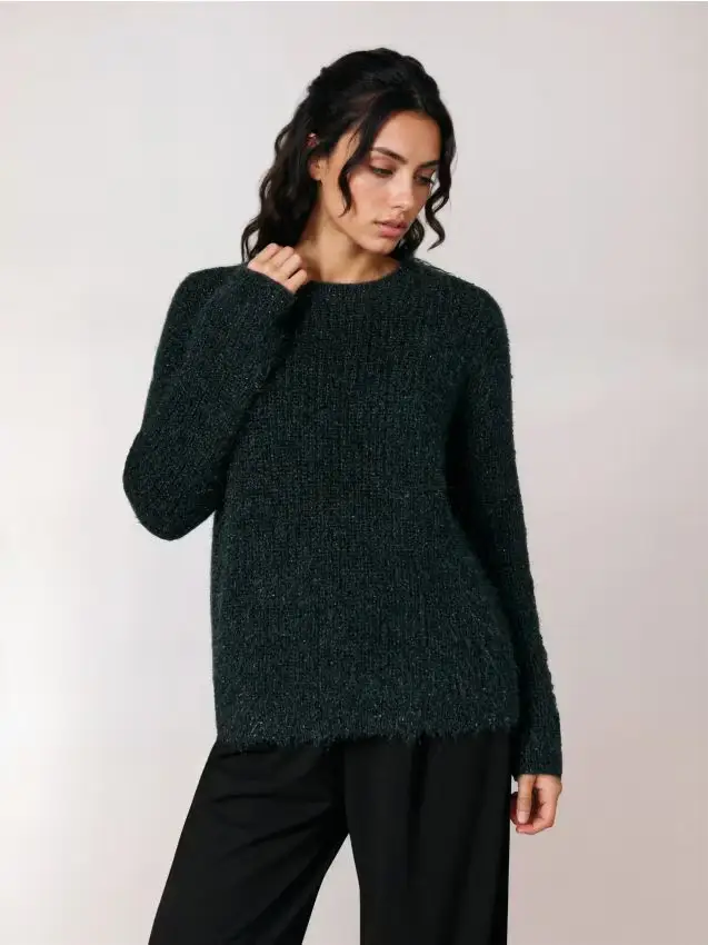 Maglione con finitura in pelliccia - verde-giallo