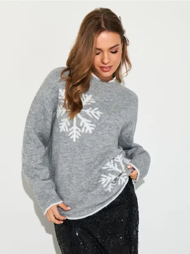 Maglione con fiocchi di neve - grigio chiaro