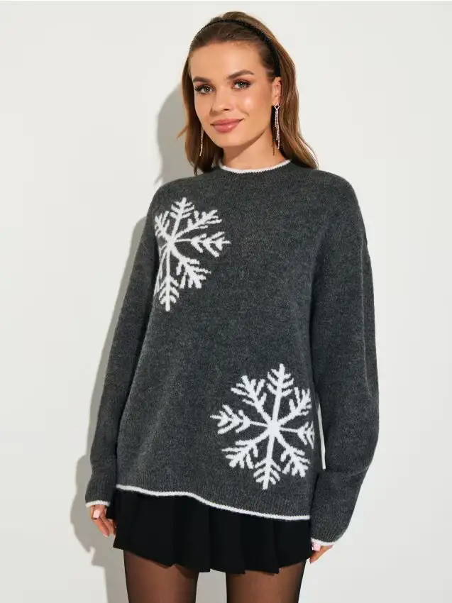 Maglione con fiocchi di neve - grigio medio