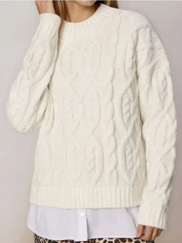 Maglione con lavorazione decorativa, misto lana - panna