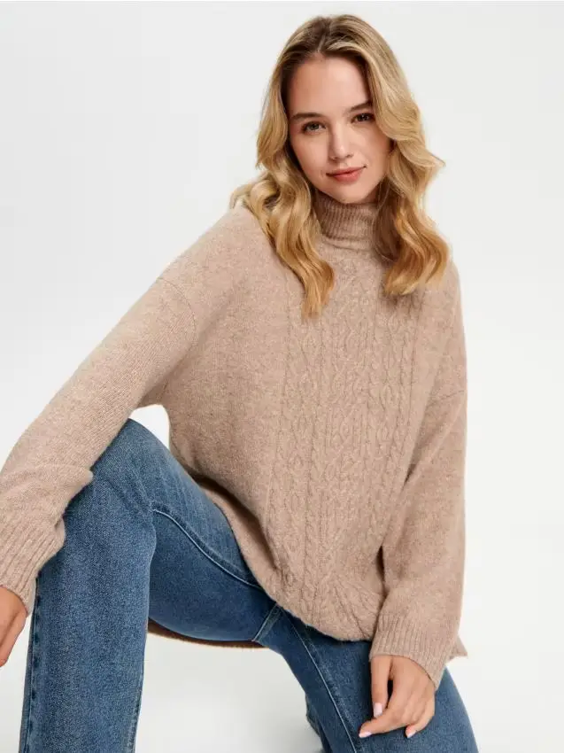 Maglione con maglia decorativa - beige