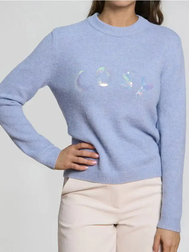 Maglione con paillettes scintillanti con miscela di lana - blu pallido