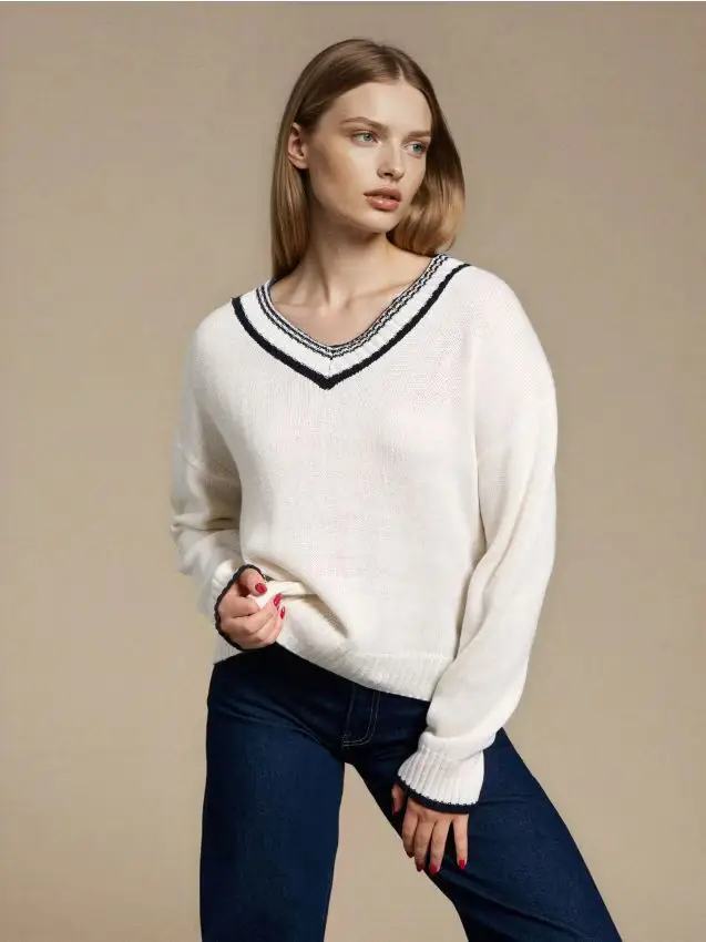 Maglione con scollo a contrasto - bianco