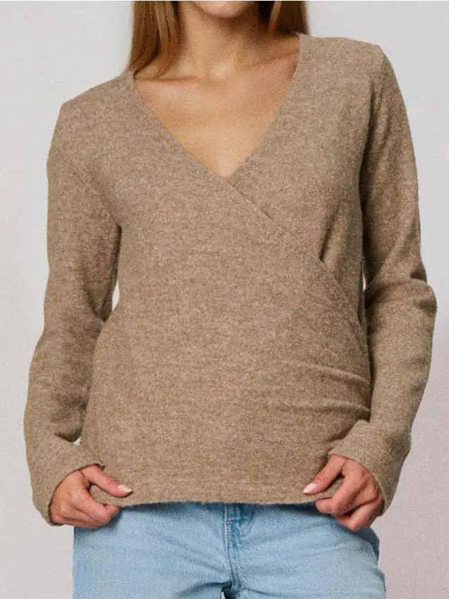 Maglione con scollo a incrocio, misto lana - caffè Caffè