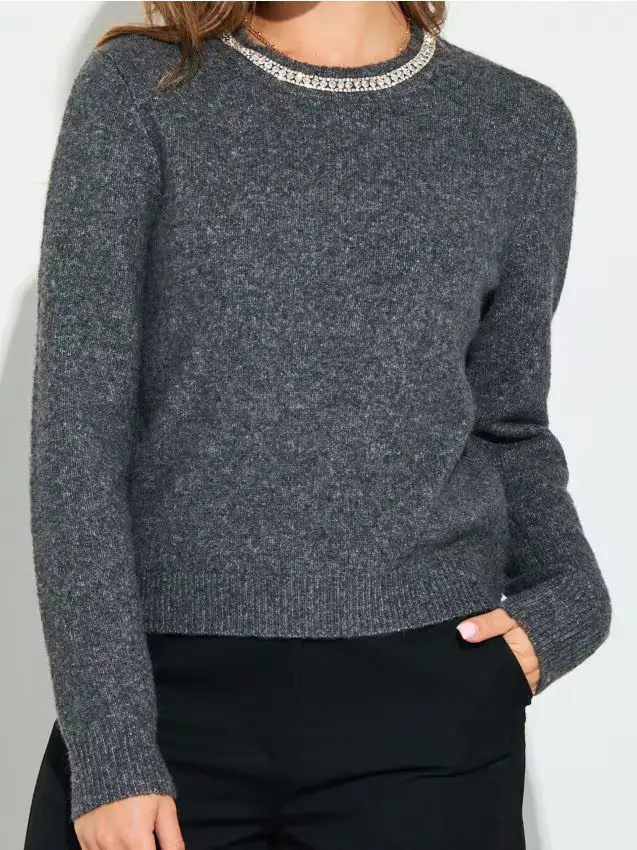 Maglione con strass decorativi con miscela di lana - grigio scuro