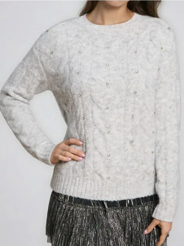 Maglione con strass e misto lana - grigio chiaro