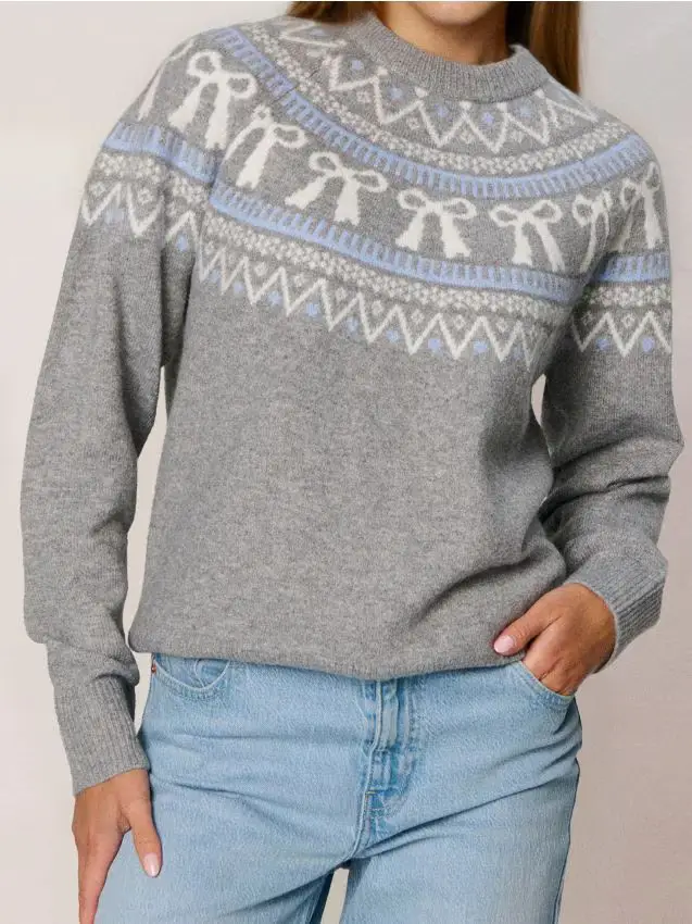 Maglione festivo con fiocchetti in misto lana - grigio scuro